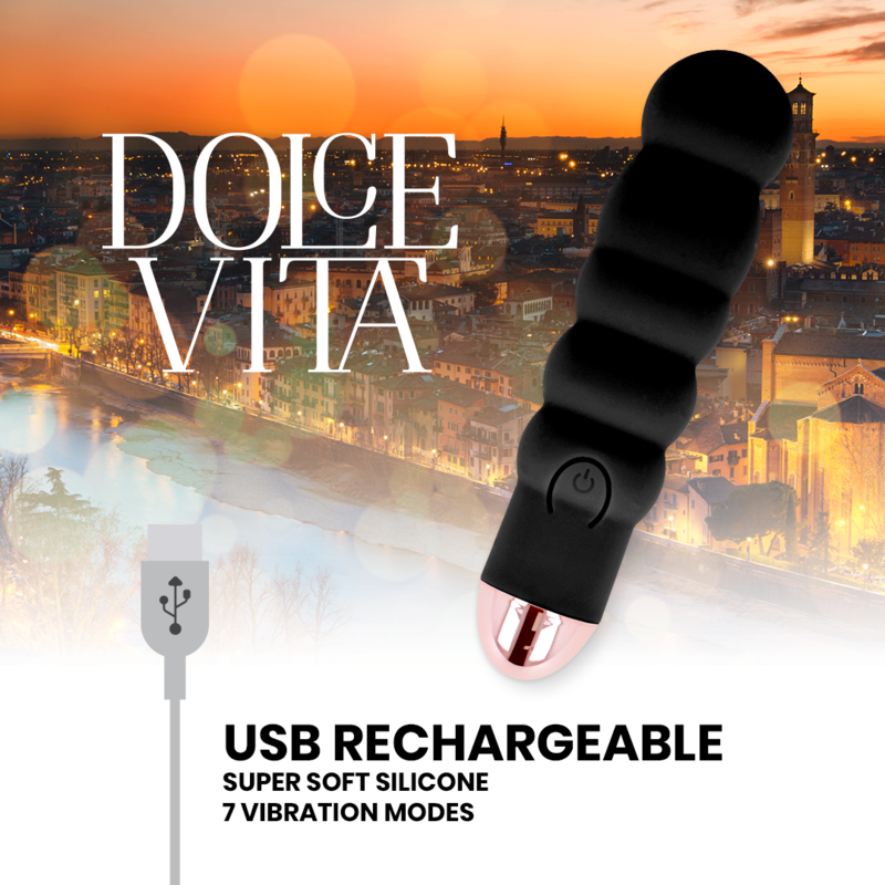 DOLCE VITA - RECHARGEABLE VIBRATOR SIX BLACK 7 SPEEDS - Imagem de 4