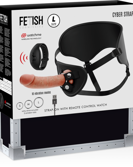 FETISH SUBMISSIVE CYBER STRAP - HARNESS WITH REMOTE CONTROL DILDO WATCHME L TECHNOLOGY