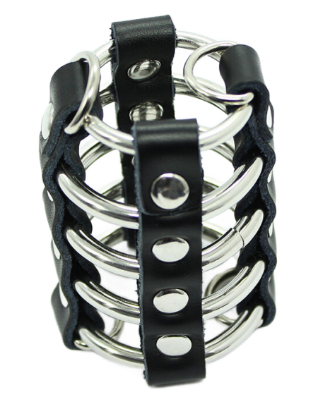 OHMAMA FETISH - PENIS CAGE WITH METAL RINGS AND LEATHER STRAPS