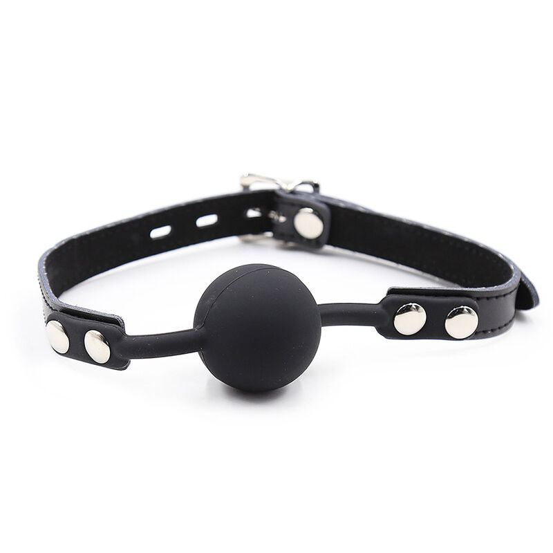 OHMAMA FETISH - SILICONE BALL GAG WITH LEATHER BELT (PADLOCK INCLUDED) - Imagem de 2