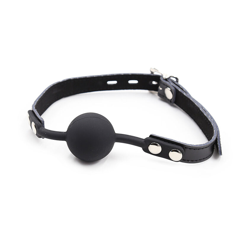 OHMAMA FETISH - SILICONE BALL GAG WITH LEATHER BELT (PADLOCK INCLUDED) - Imagem de 3