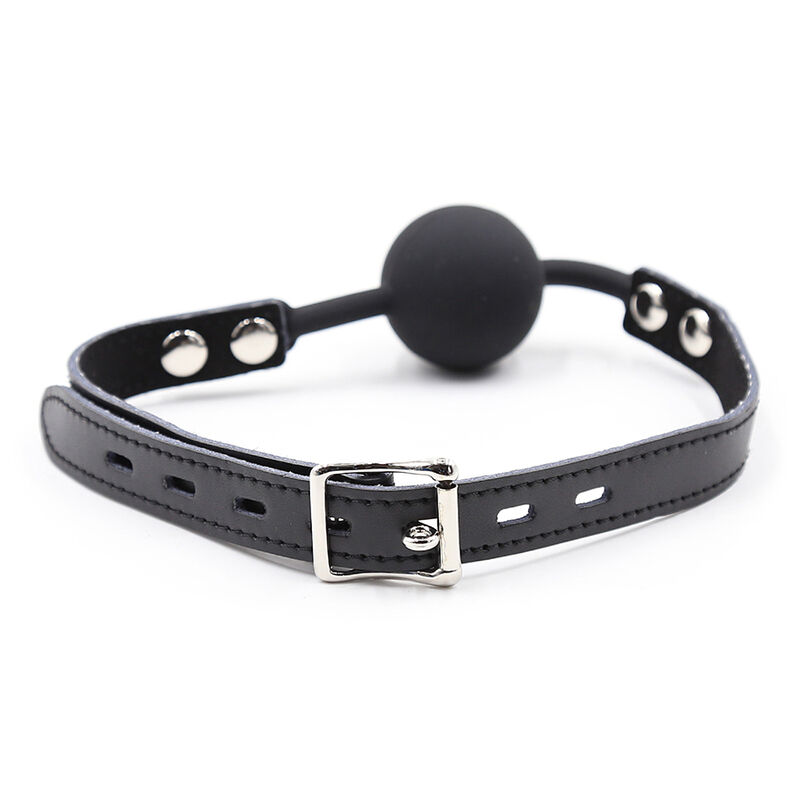OHMAMA FETISH - SILICONE BALL GAG WITH LEATHER BELT (PADLOCK INCLUDED) - Imagem de 4