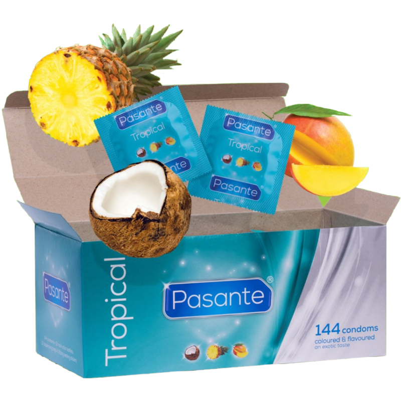 PASANTE - TROPICAL MANGO PINEAPPLE AND COCONUT FLAVOURED CONDOMS 53 MM 144 UNITS
