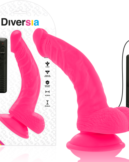 DIVERSIA - FLEXIBLE VIBRATING DILDO PINK 21.5 CM -O- 4.5 CM