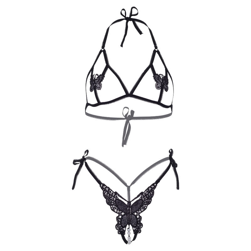 LEG AVENUE - SET DOS PIEZAS SUJETADOR Y TANGA DE MARIPOSAS Y PERLAS TALLA UNICA - NEGRO - Imagem de 5