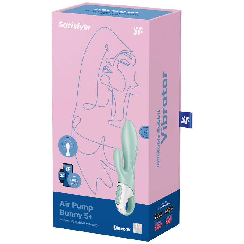 SATISFYER - AIR PUMP BUNNY 5+ INFLATABLE RABBIT VIBRATOR APP GREEN - Imagem de 4