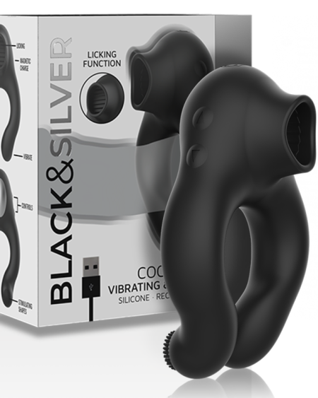 BLACKSILVER - SILICONE VIBRATOR RING 3 MOTORS RECHARGEABLE BLACK