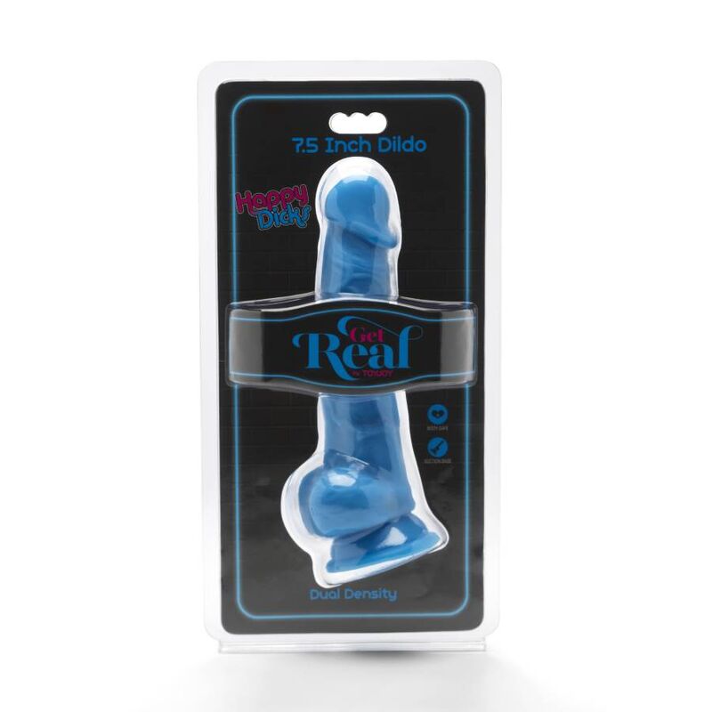GET REAL - HAPPY DICKS 19 CM WITH BALLS BLUE - Imagem de 2