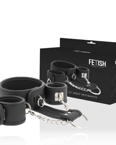 FETISH SUBMISSIVE - VEGAN LEATHER NECKLACE AND HANDCUFFS WITH NOPRENE LINING