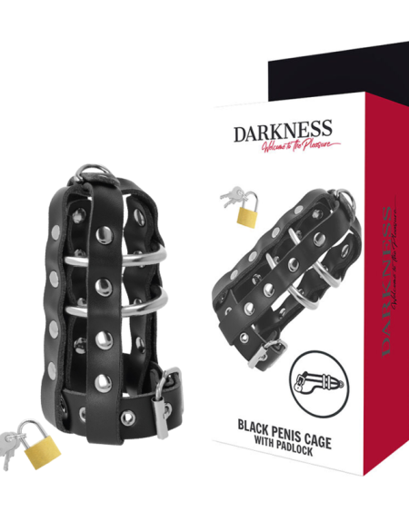 DARKNESS - LEATHER CHASTITY CAGE WITH LOCK
