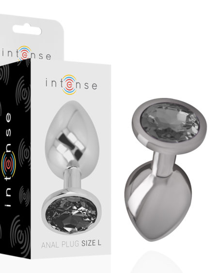 INTENSE - ALUMINUM METAL ANAL PLUG WITH BLACK GLASS SIZE L
