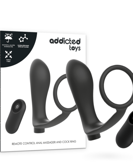 ADDICTED TOYS - PENIS RING WITH REMOTE CONTROL ANAL PLUG BLACK RECHARGEABLE