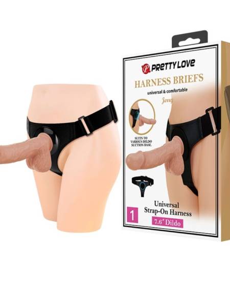 PRETTY LOVE - HARNESS BRIEFS UNIVERSAL HARNESS WITH DILDO JERRY 21.8 CM NATURAL