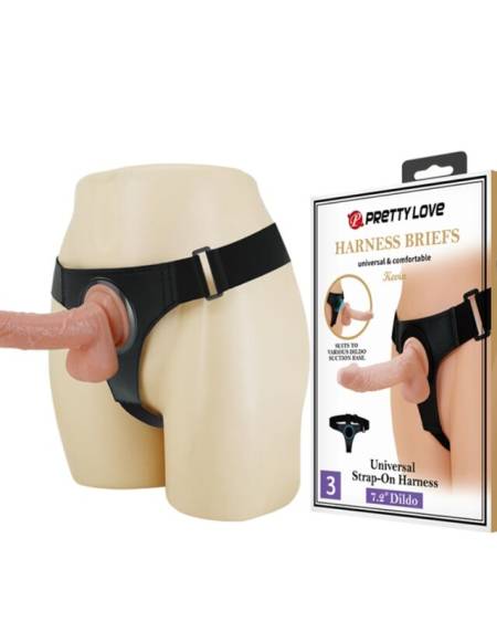 PRETTY LOVE - HARNESS BRIEFS UNIVERSAL HARNESS WITH DILDO KEVIN 19 CM NATURAL