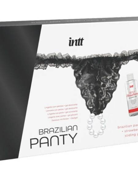 INTT RELEASES - BRAZILIAN BLACK PANTY WITH PEARLS AND LUBRICANT GEL 50 ML