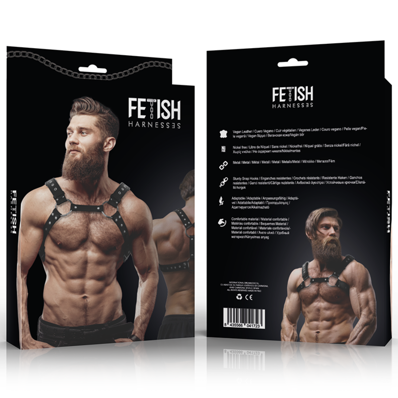 FETISH SUBMISSIVE ATTITUDE - MENS ECO-LEATHER CHEST HARNESS WITH STUDS - Imagem de 2