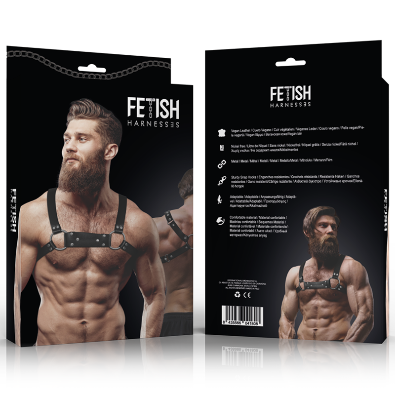 FETISH SUBMISSIVE ATTITUDE - MENS ECO-LEATHER BULLDOG CHEST HARNESS SIZE M/L - Imagem de 2