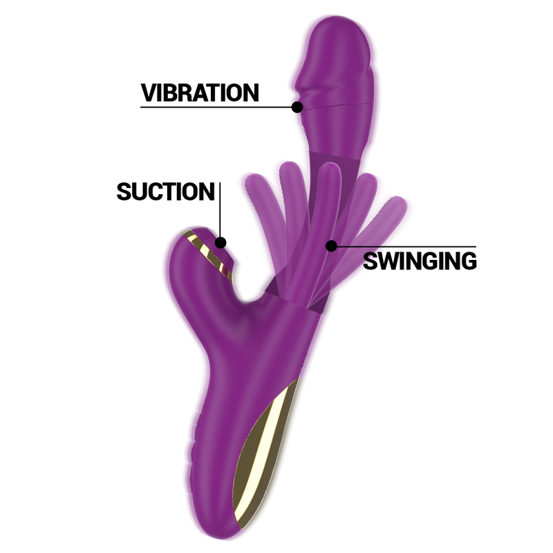 INTENSE - ATENEO RECHARGEABLE MULTIFUNCTION VIBRATOR 7 VIBRATIONS WITH OSCILLATING TONGUE AND PURPLE SUCTION - Imagem de 3