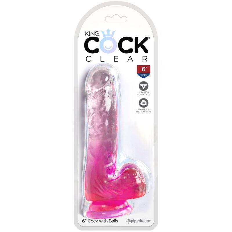KING COCK - CLEAR REALISTIC PENIS WITH BALLS 13.5 CM PINK - Imagem de 2