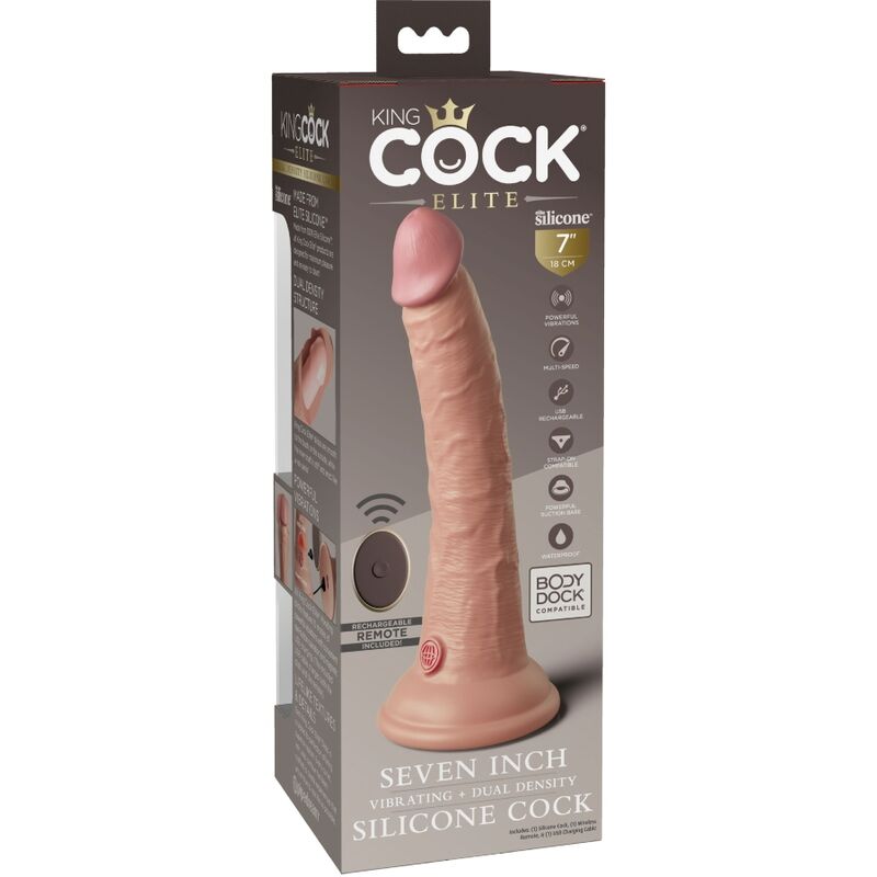 KING COCK - ELITE REALISTIC DILDO VIBRATOR SILICONE REMOTE CONTROL 17.8 CM - Imagem de 5