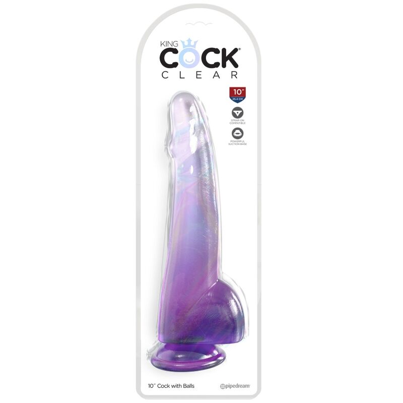 KING COCK - CLEAR DILDO WITH TESTICLES 19 CM PURPLE - Imagem de 2