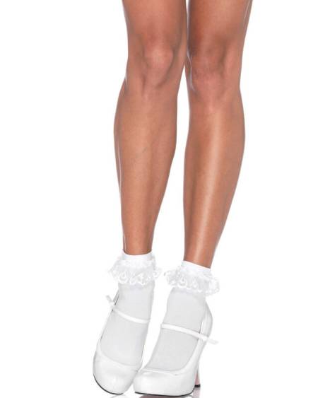 LEG AVENUE - WHITE LACE RUFFLE SOCKS