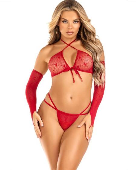 LEG AVENUE - SET 3 PIECES TOP + THONG + SLEEVES