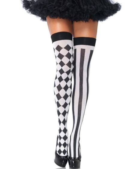 LEG AVENUE - BLACK/WHITE ARLEQUIN HIGH SOCKS