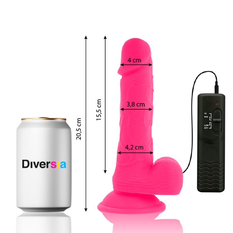 DIVERSIA - FLEXIBLE VIBRATING DILDO PINK 20.5 CM -O- 4.2 CM - Imagem de 2
