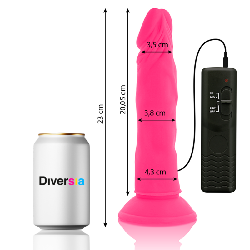 DIVERSIA - FLEXIBLE VIBRATING DILDO PINK 23 CM -O- 4.3 CM - Imagem de 2