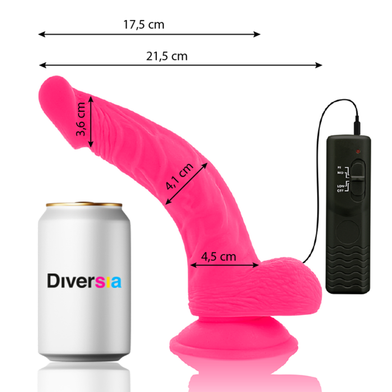 DIVERSIA - FLEXIBLE VIBRATING DILDO PINK 21.5 CM -O- 4.5 CM - Imagem de 2