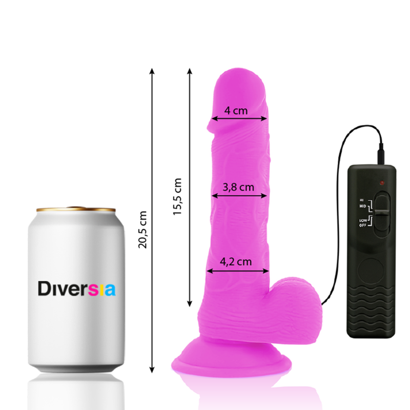 DIVERSIA - FLEXIBLE VIBRATING DILDO PURPLE 20.5 CM -O- 4.2 CM - Imagem de 2