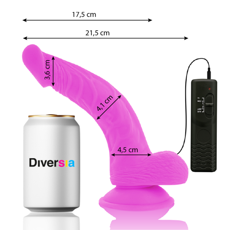 DIVERSIA - FLEXIBLE VIBRATING DILDO PURPLE 21.5 CM -O- 4.5 CM - Imagem de 2