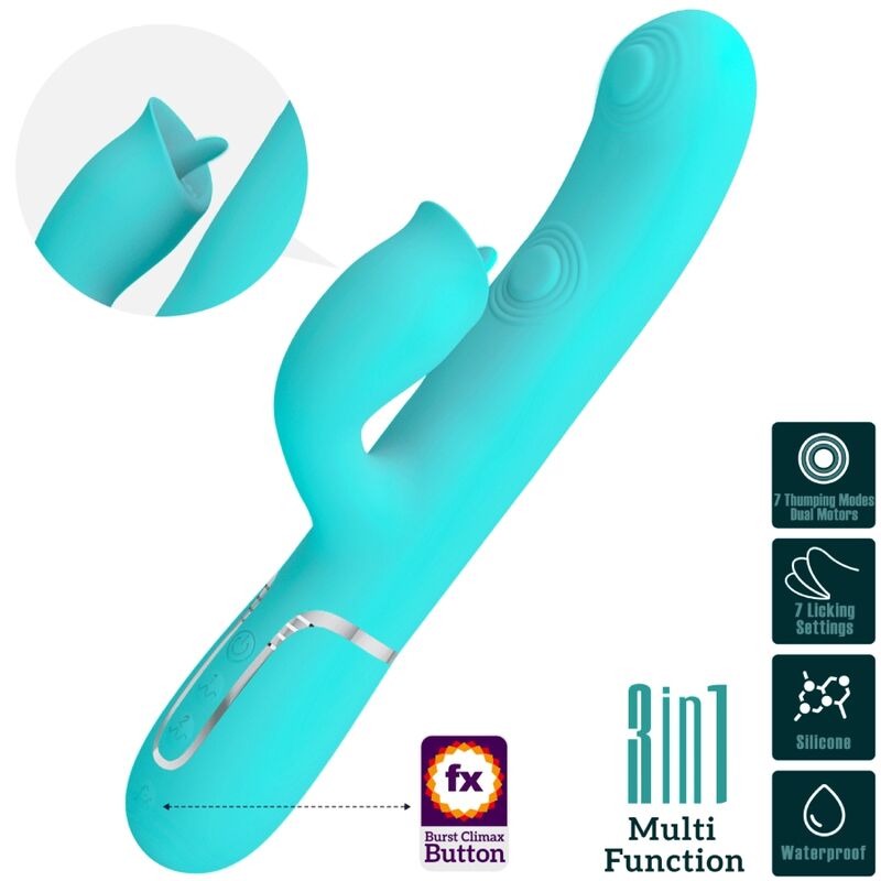 PRETTY LOVE - RABBIT VIBRATOR WITH LICKING AQUA GREEN - Imagem de 3