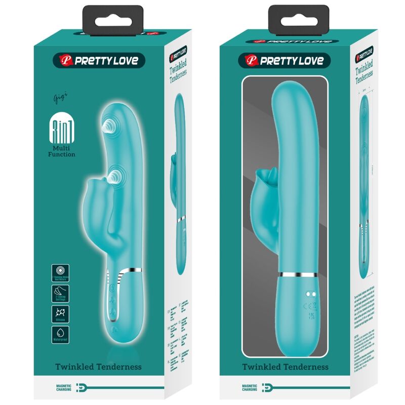 PRETTY LOVE - RABBIT VIBRATOR WITH LICKING AQUA GREEN - Imagem de 4