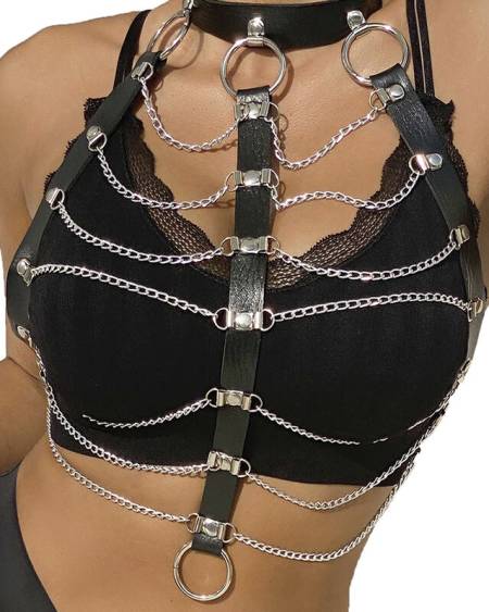 SUBBLIME - CHEST HARNESS LEATHER CHAINS BLACK ONE SIZE