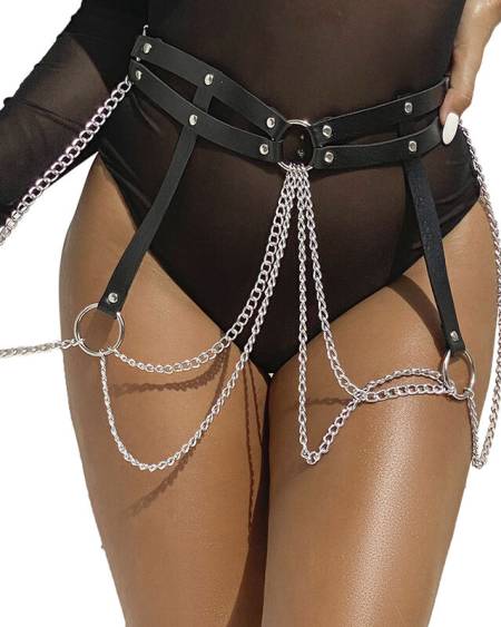 SUBBLIME - LEATHER RING CHAINBELT BLACK ONE SIZE
