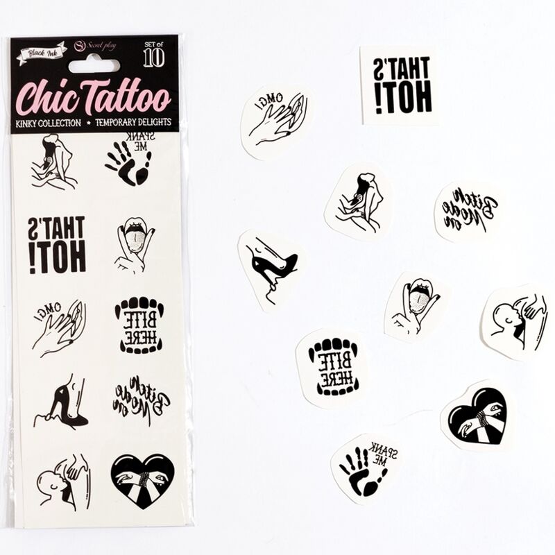 SECRET PLAY - SET OF 10 TEMPORARY TATTOOS KINKY COLLECTION - Imagem de 2