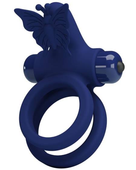 PRETTY LOVE - JAMELE DOUBLE RING WITH VIBRATION  BUTTERFLY STIMULATOR BLUE