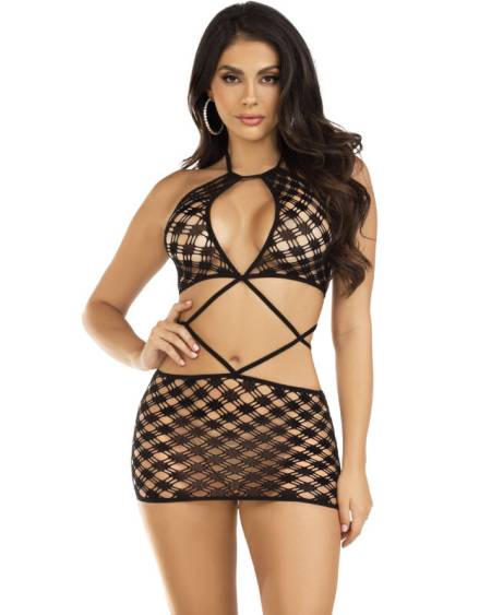 LEG AVENUE - MINI VESTIDO CON ABERTURAS NEGRO TALLA UNICA