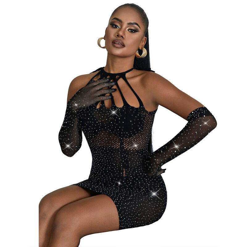 SUBBLIME - 952235 FISHNET DRESS WITH RHINESTONES BLACK ONE SIZE - Imagem de 3
