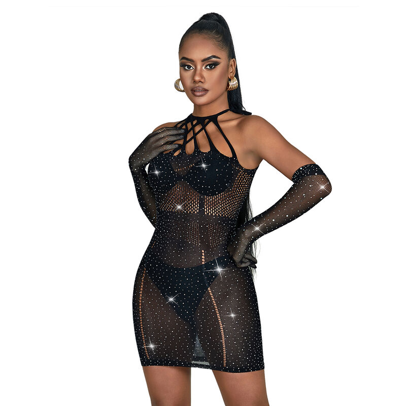 SUBBLIME - 952235 FISHNET DRESS WITH RHINESTONES BLACK ONE SIZE - Imagem de 4