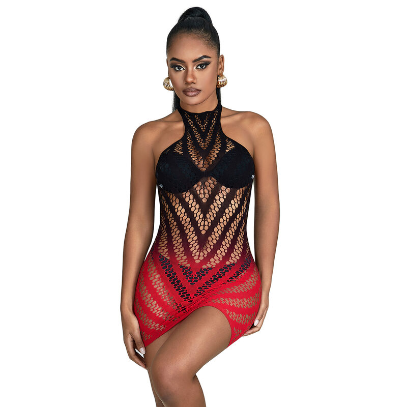 SUBBLIME - 952242 RED AND BLACK DEGRADED ELASTIC FISHNET DRESS ONE SIZE - Imagem de 5