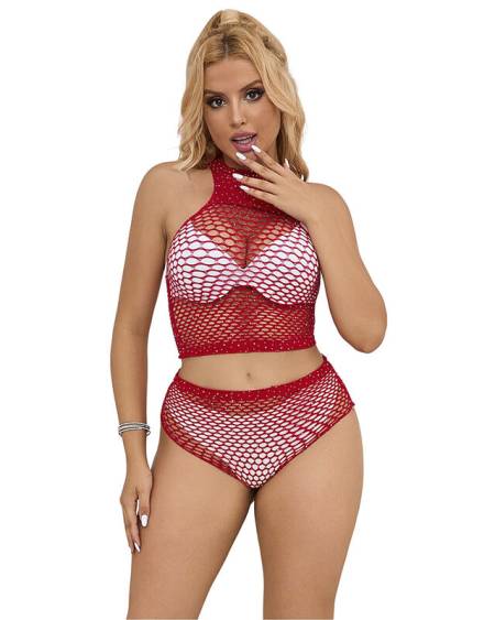 SUBBLIME - 952402 FISHNET SET WITH PINK DIAMONDS ONE SIZE