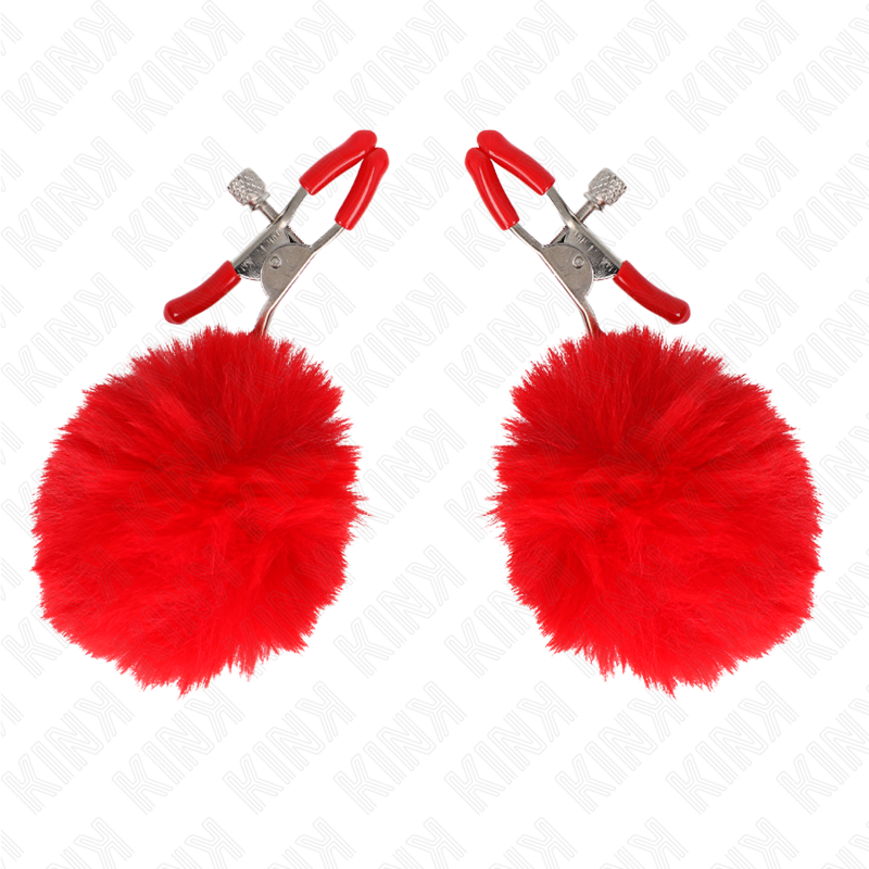 KINK - FAUX FUR BALL NIPPLE CLAMP RED 6 CM - Imagem de 2