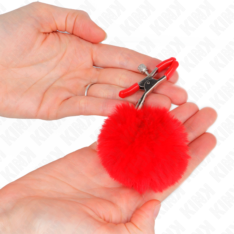 KINK - FAUX FUR BALL NIPPLE CLAMP RED 6 CM - Imagem de 3