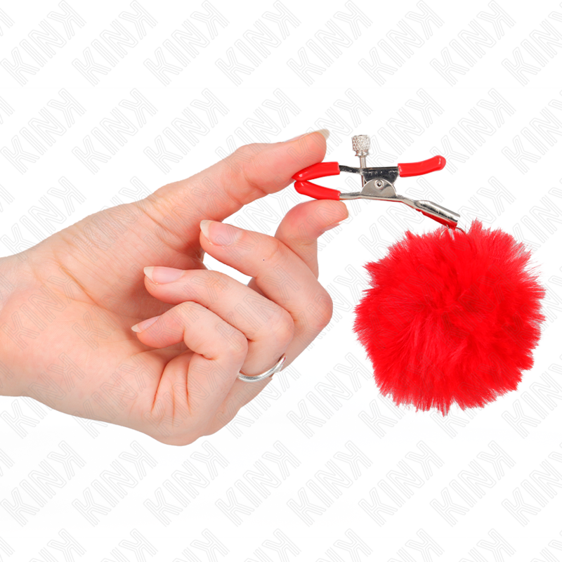 KINK - FAUX FUR BALL NIPPLE CLAMP RED 6 CM - Imagem de 4