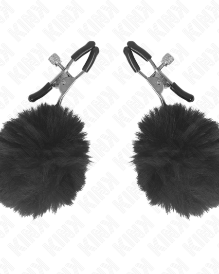 KINK - FAUX FUR BALL NIPPLE CLAMP BLACK 6 CM