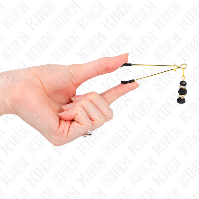 KINK - GOLD THIN NIPPLE CLAMPS WITH 3 BLACK GLASS BEADS 7 CM - Imagem de 4