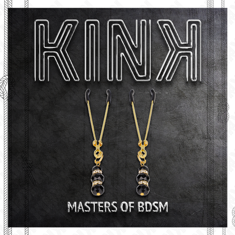 KINK - GOLD THIN NIPPLE CLAMPS WITH 3 BLACK GLASS BEADS 7 CM - Imagem de 5